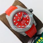 DR Factory Rolex Red Submariner Replica Diamond Watch Rubber Strap